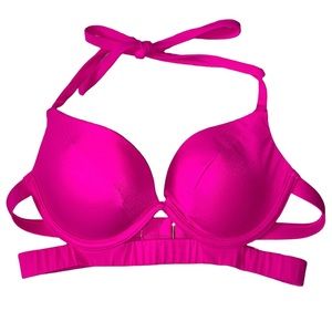 NWOT Victoria’s Secret Bright Neon Pink Padded Push Up Halter Bikini 34B